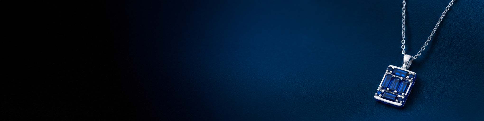 Collar colgante zafiro azul talla baguette engastado oro blanco 18 quilates sobre cadena fina joyería francesa