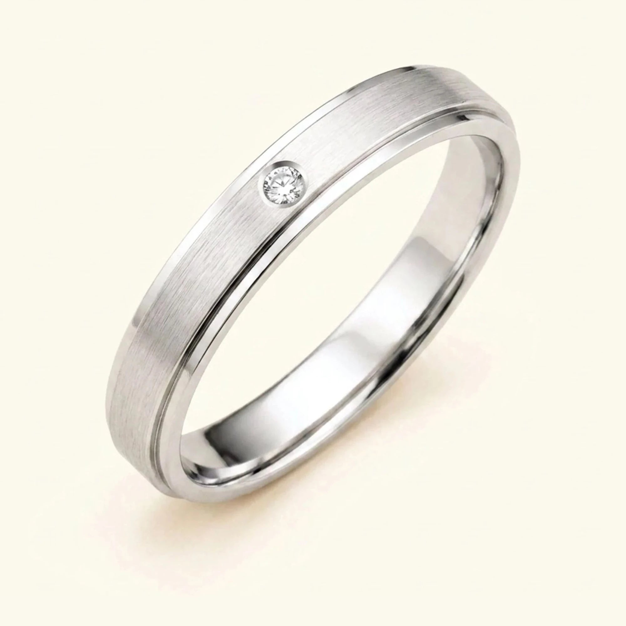 Alianza de diamante en oro blanco de 18 quilates para hombre Dhruva, anillo cepillado