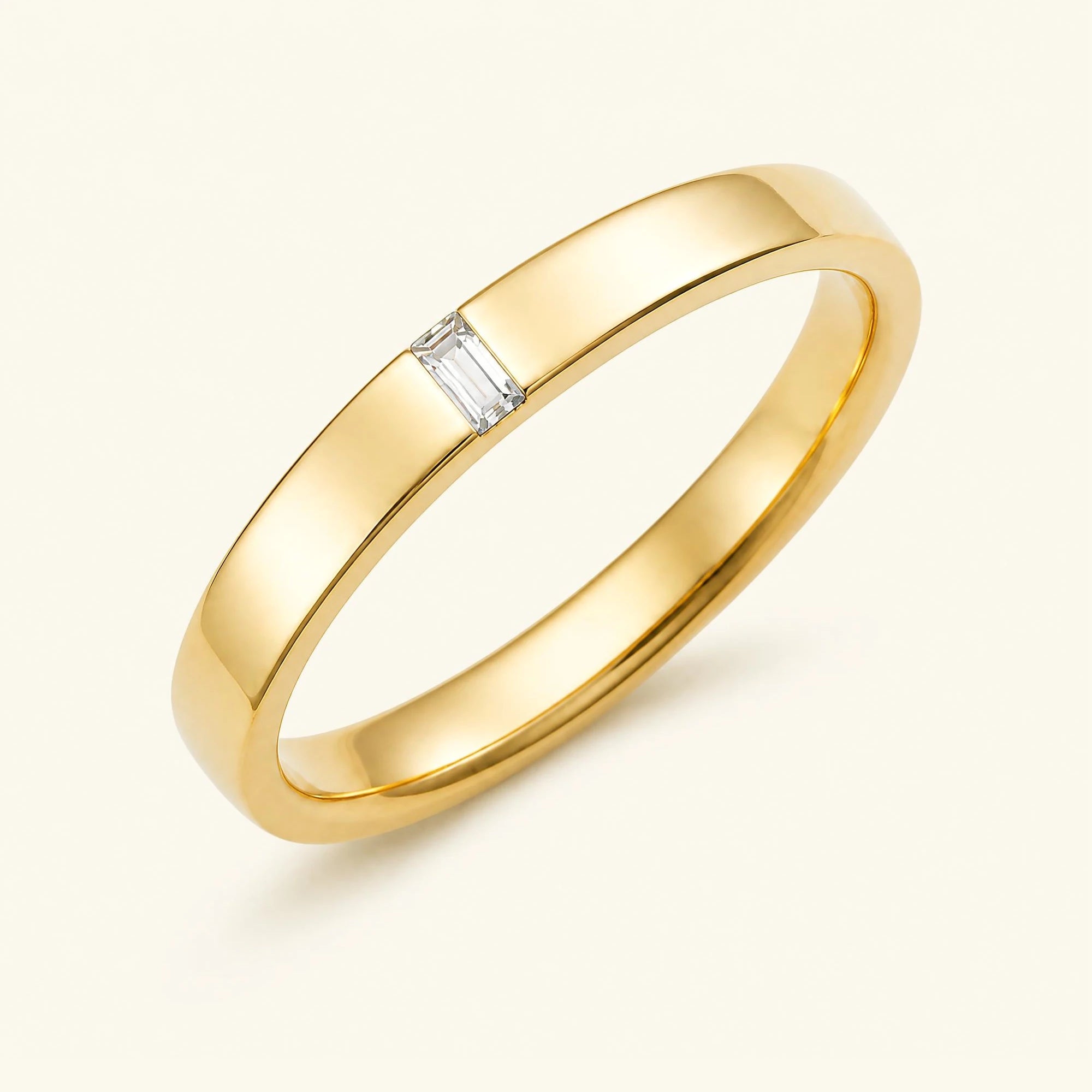 Bague solitaire baguette de diamant blanc pour homme en or jaune