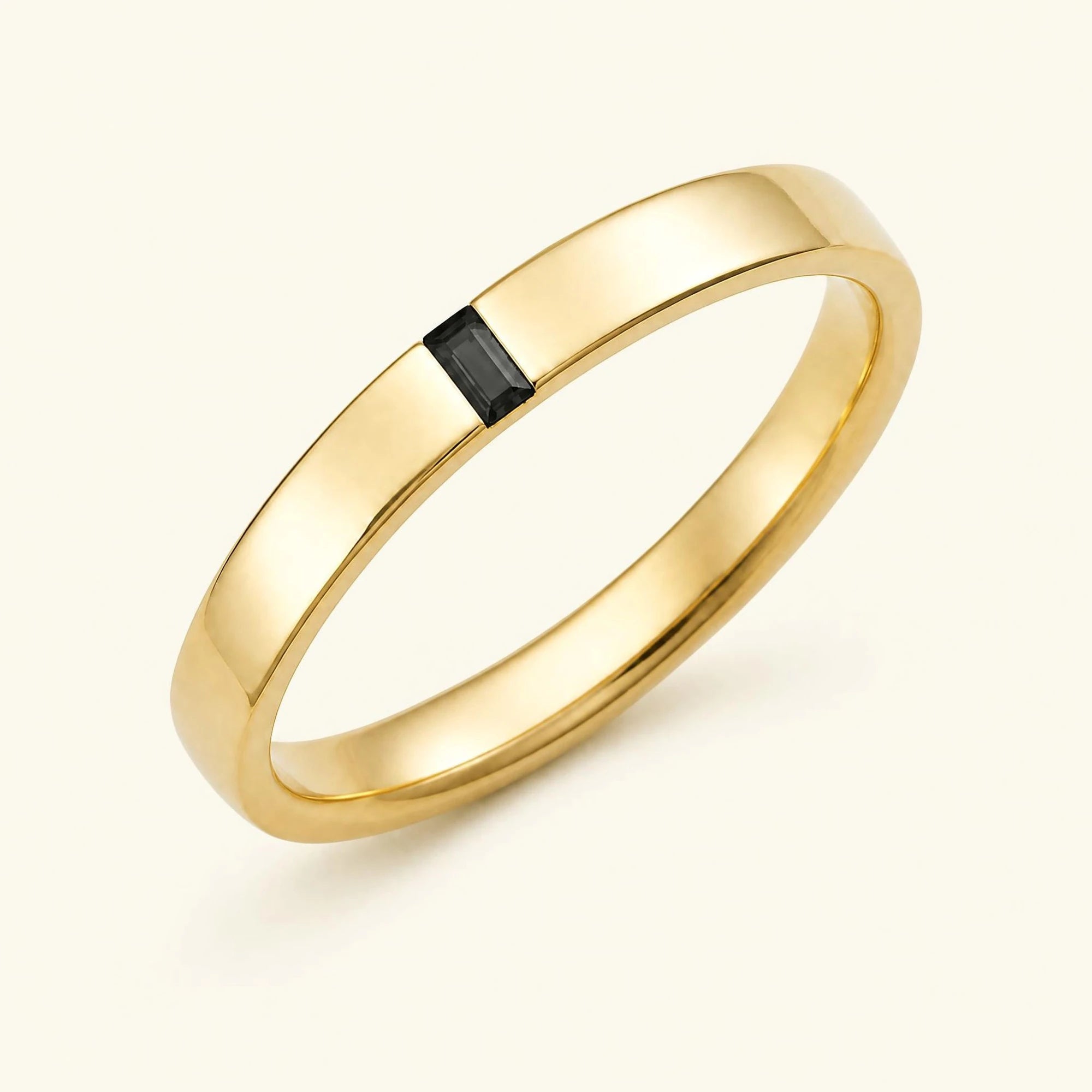 Anillo solitario baguette diamante negro hombre oro amarillo