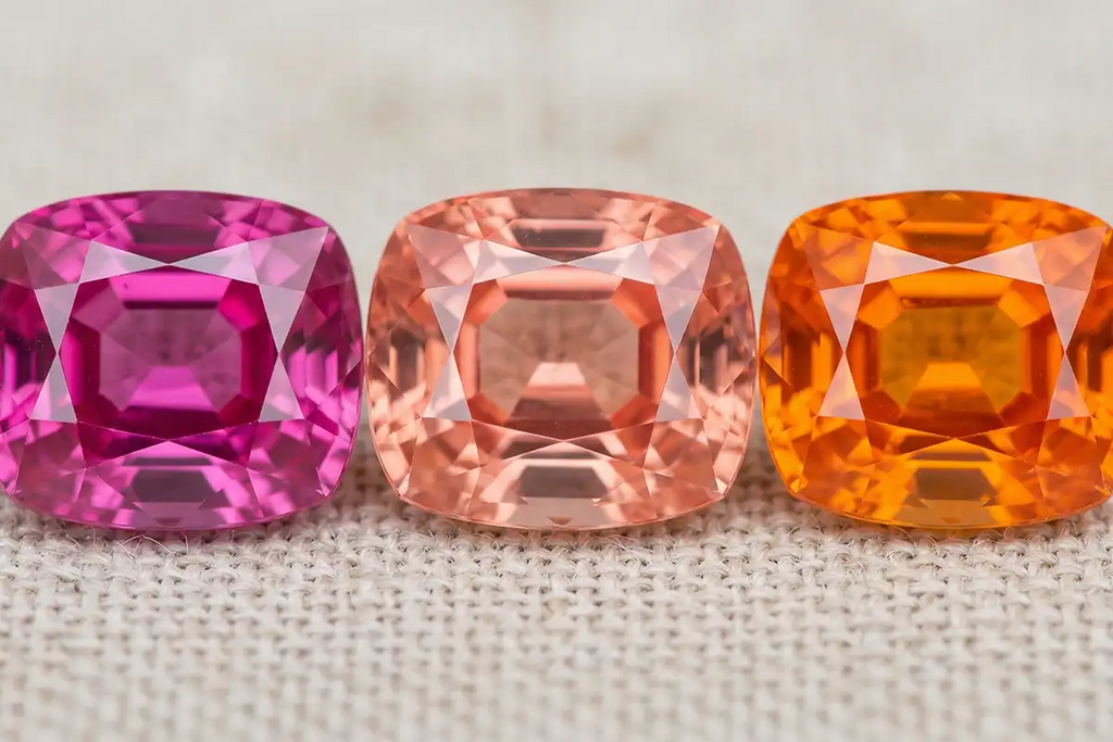 Comparación de colores: Zafiro rosa, Zafiro padparadscha, Zafiro naranja