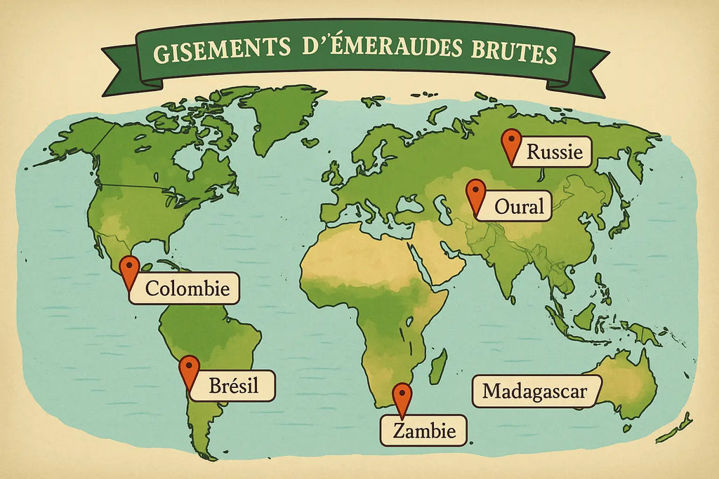 Mapa de los yacimientos de esmeralda en el mundo