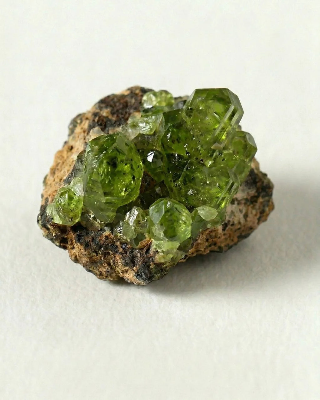 Cristales de peridoto en bruto de la isla de Zabargad en Egipto, fuente histórica explotada desde la Antigüedad