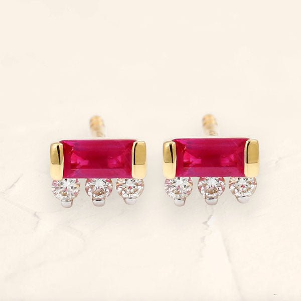Pendientes Prana Baguette de rubí y diamantes