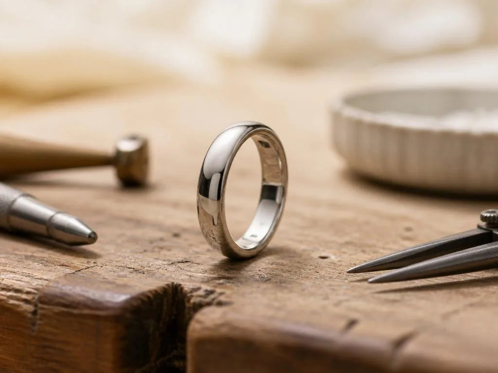Anillo de Platino sobre el banco del joyero, creación a medida Mayuri