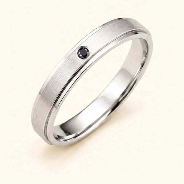 Alianza de diamante negro en oro blanco de 18 quilates para hombre Dhruva, anillo cepillado