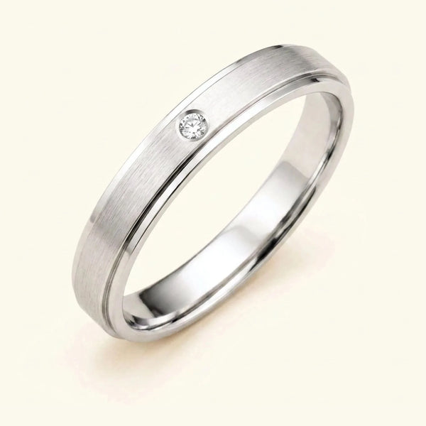 Alianza de diamante en oro blanco de 18 quilates para hombre Dhruva, anillo cepillado