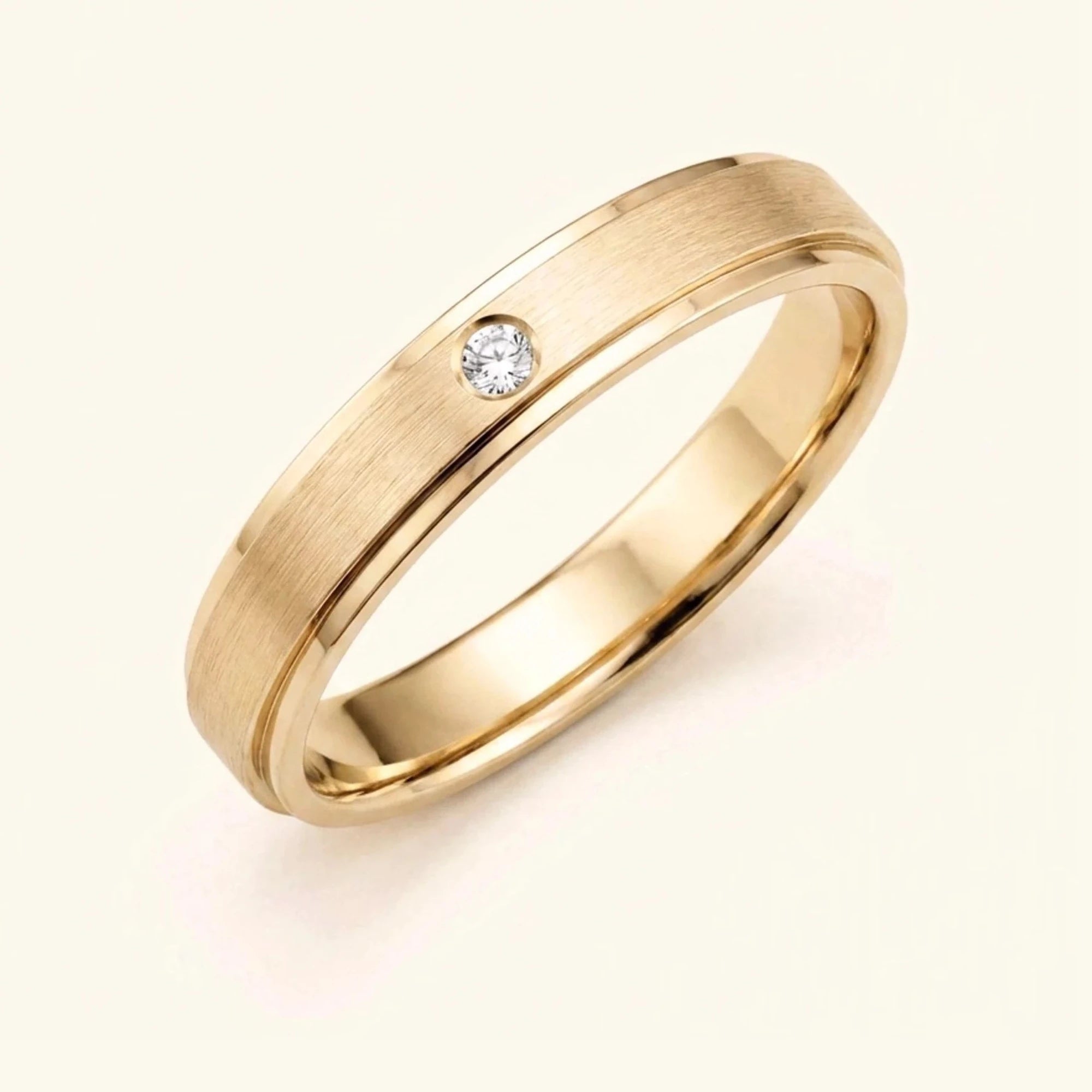Alianza de diamante en oro amarillo de 18 quilates Dhruva, anillo cepillado