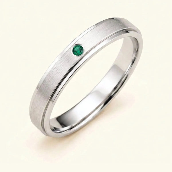 Alianza de esmeralda en oro blanco de 18 quilates para hombre Dhruva, anillo cepillado