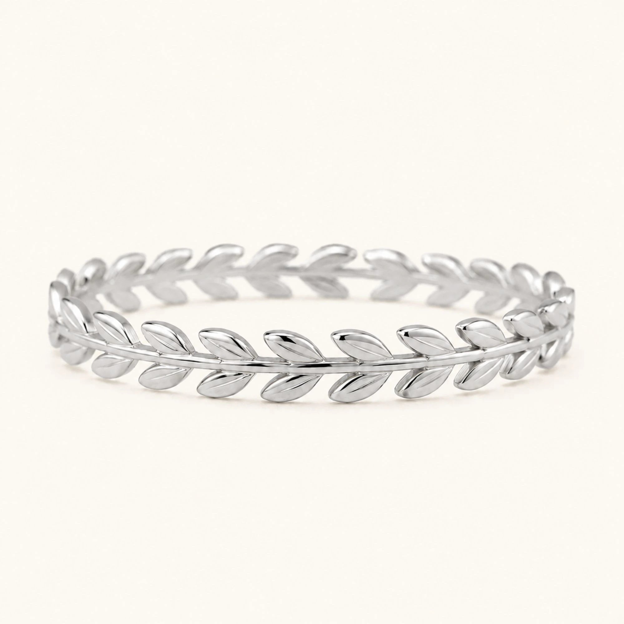 Alianza cincelada de laurel en oro blanco de 18k 3mm mujer Daphné