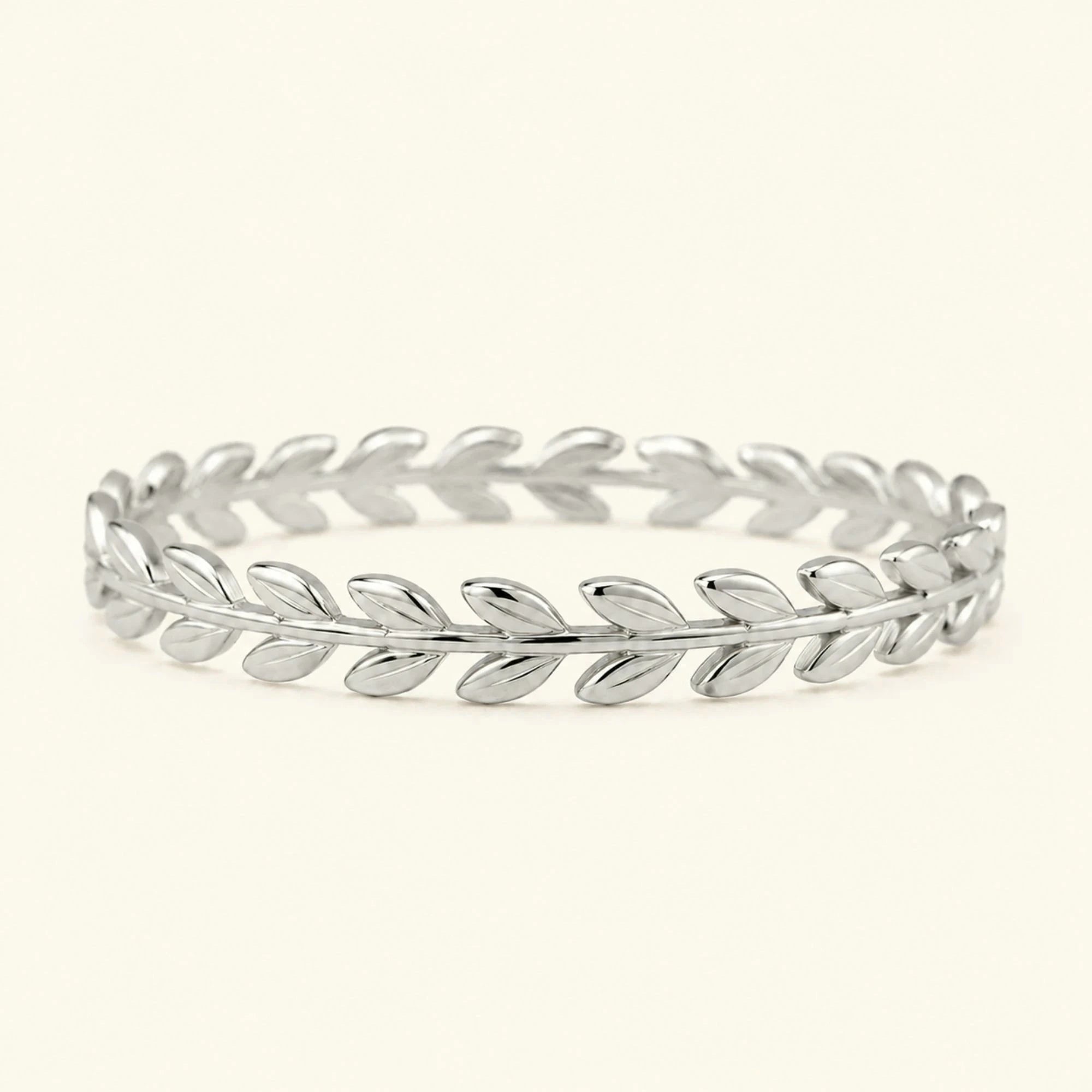 Alianza mujer 3mm cincelada laurel oro blanco 18 quilates Daphné