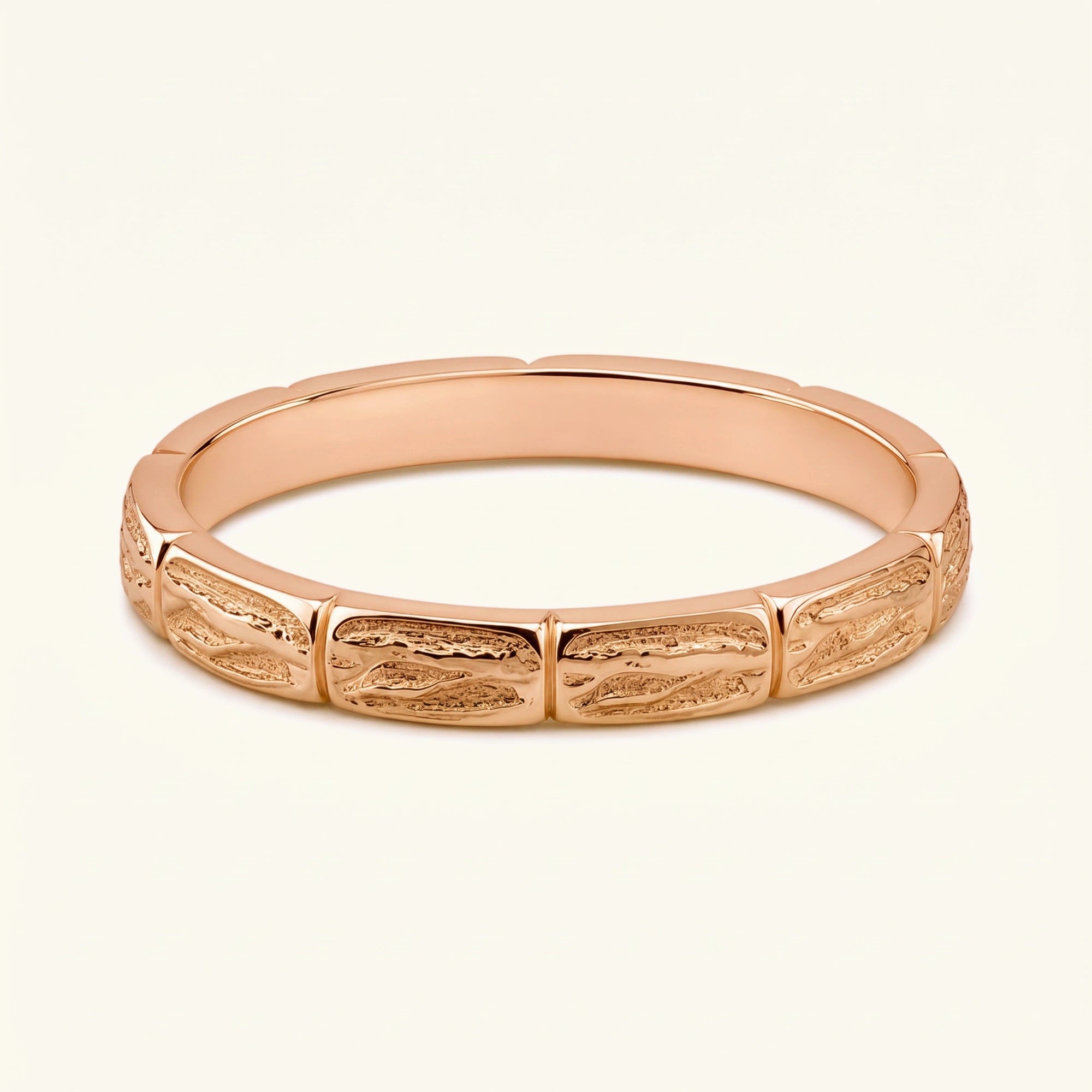 Anillo alianza hombre Sobek en oro rosa de 18 quilates, anillo cincelado con escamas de cocodrilo
