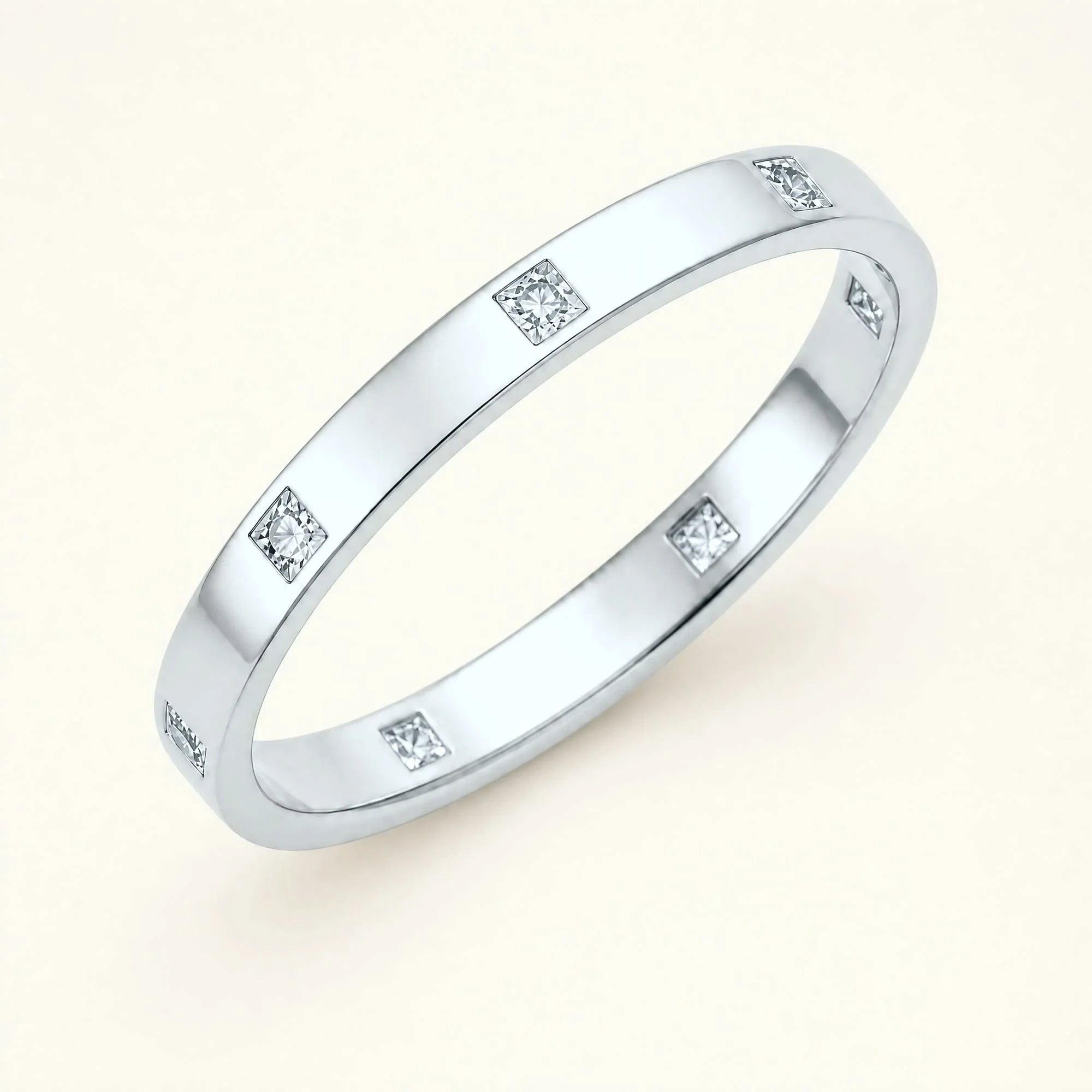 Alianza talla princesa de diamantes blancos para hombre en oro blanco