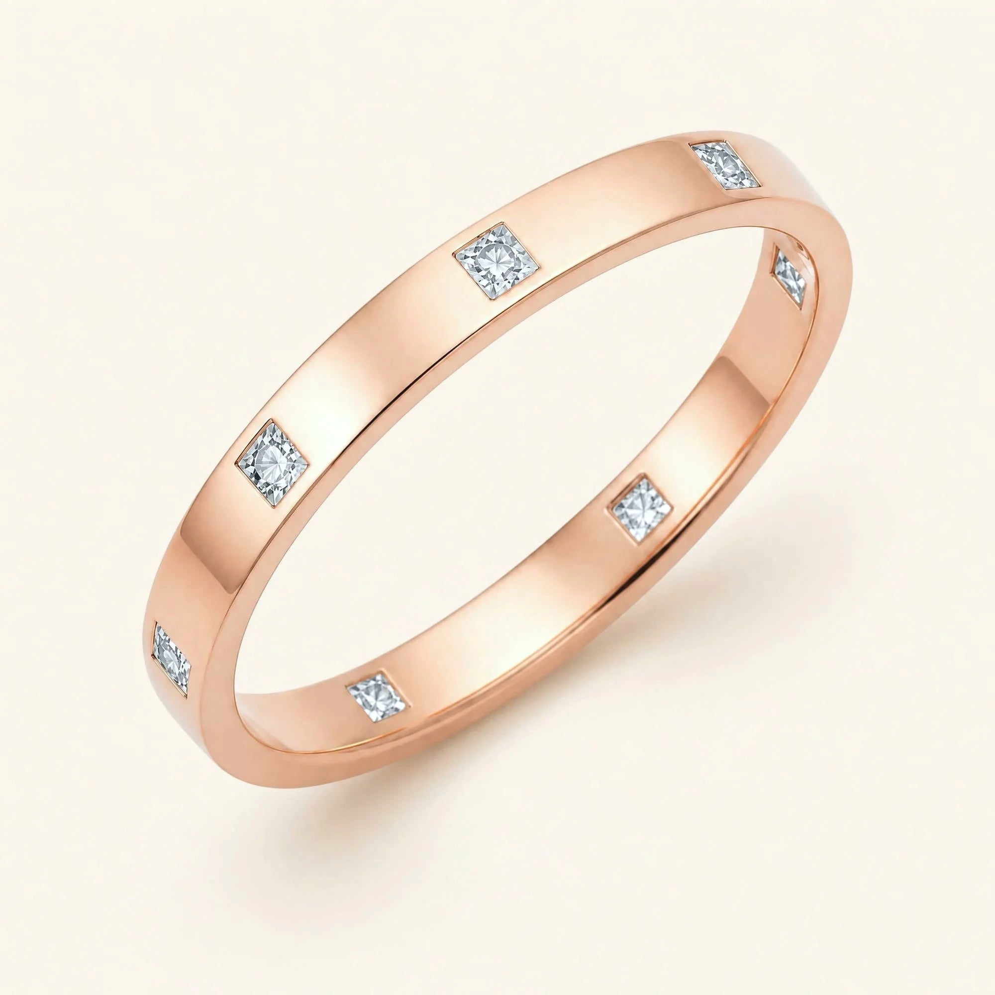 Alliance princesse de diamants blancs pour homme en or rose