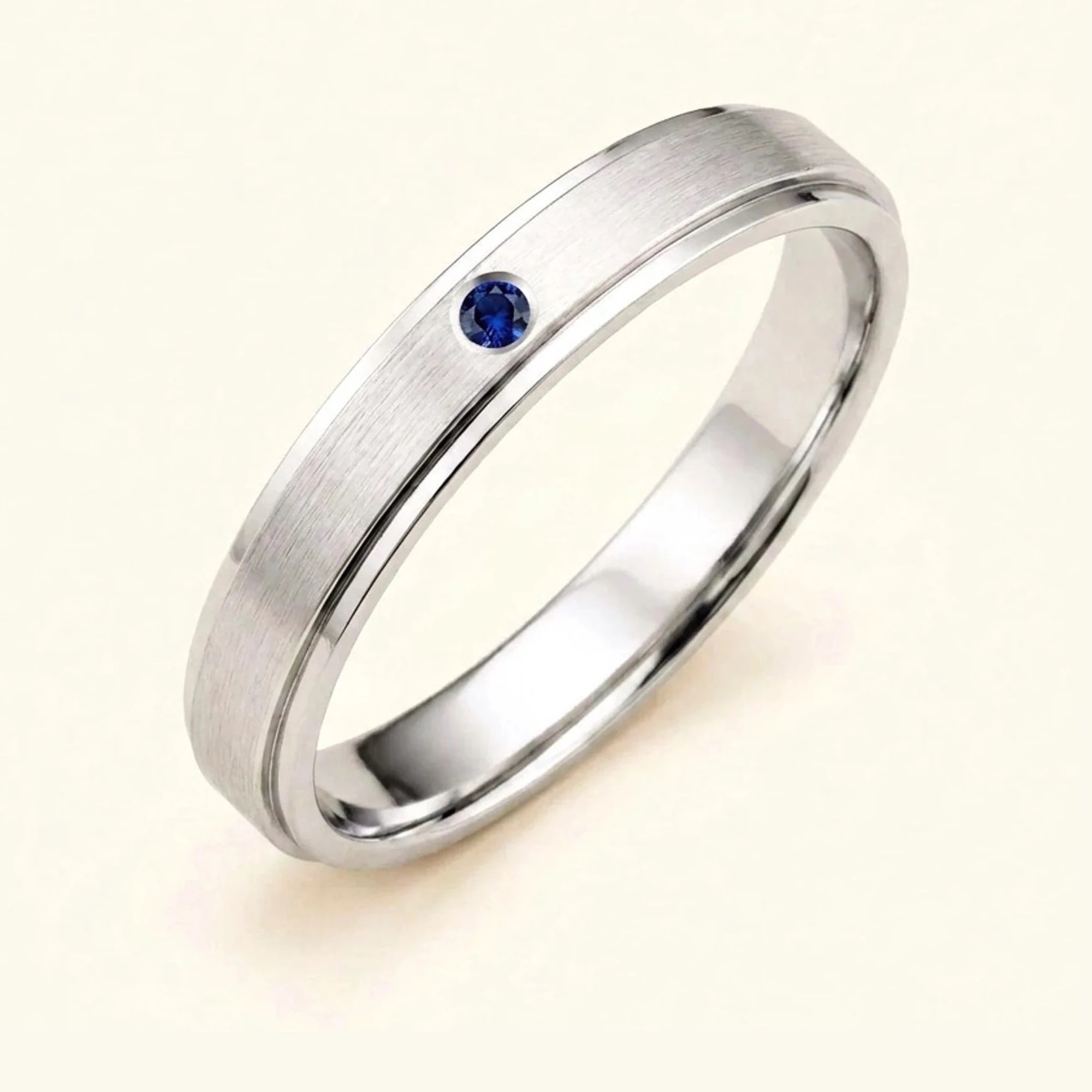 Alianza de zafiro en oro blanco de 18 quilates para hombre Dhruva, anillo cepillado