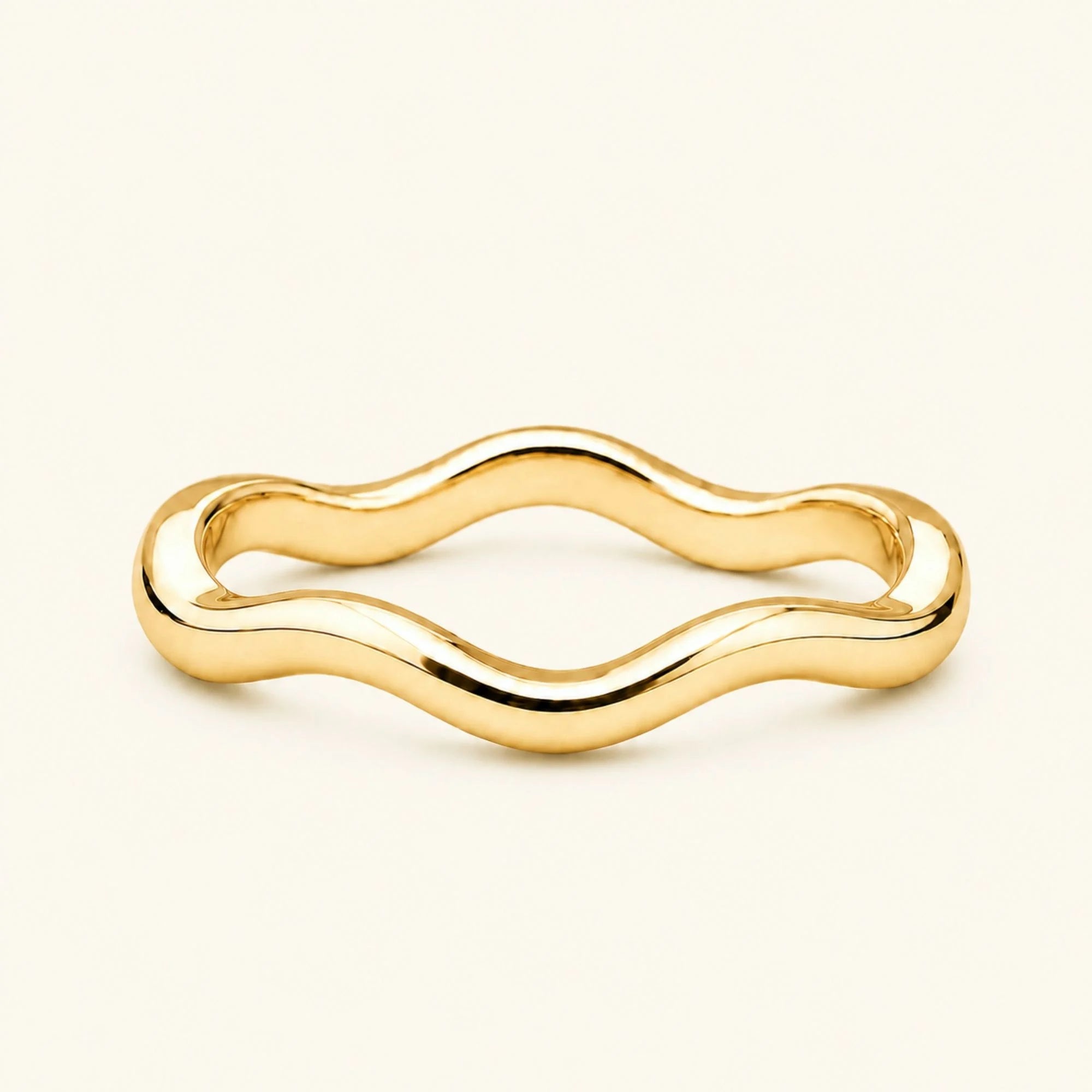 Thalassa alianza onda 18 quilates oro amarillo, brazalete ondulado pulido
