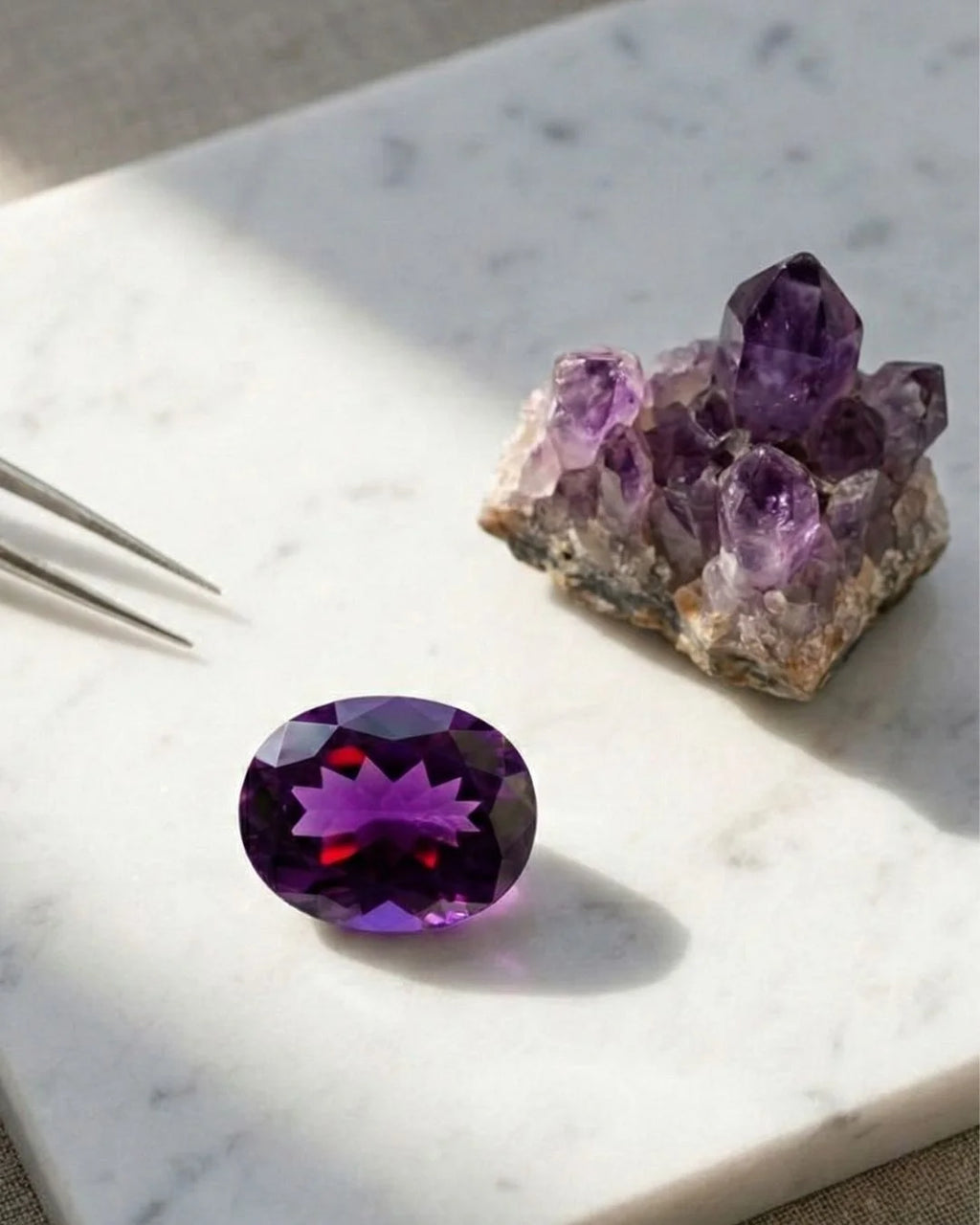 Amatista Deep Siberian en talla ovalada con un violeta intenso y reflejos rojos