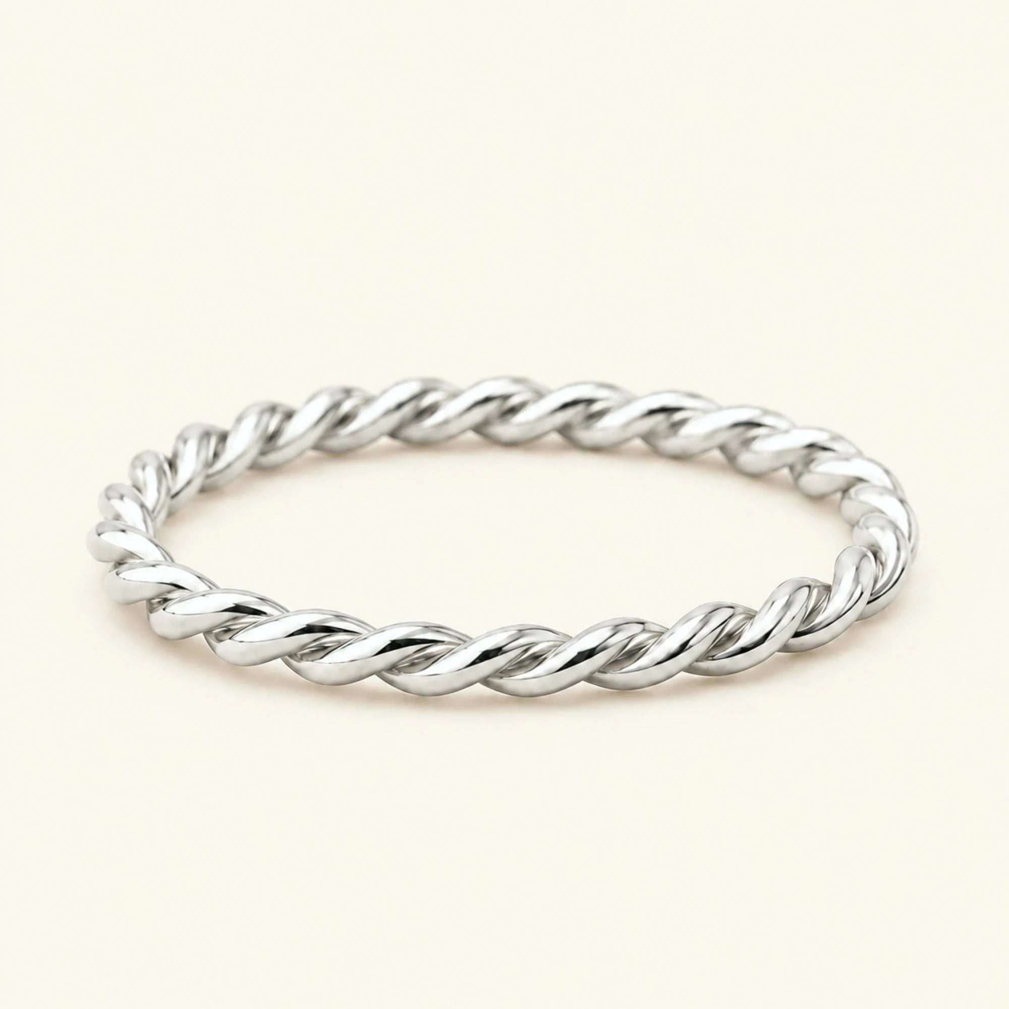 Alianza trenzada Musubi en oro blanco de 18 quilates, anillo efecto cuerda