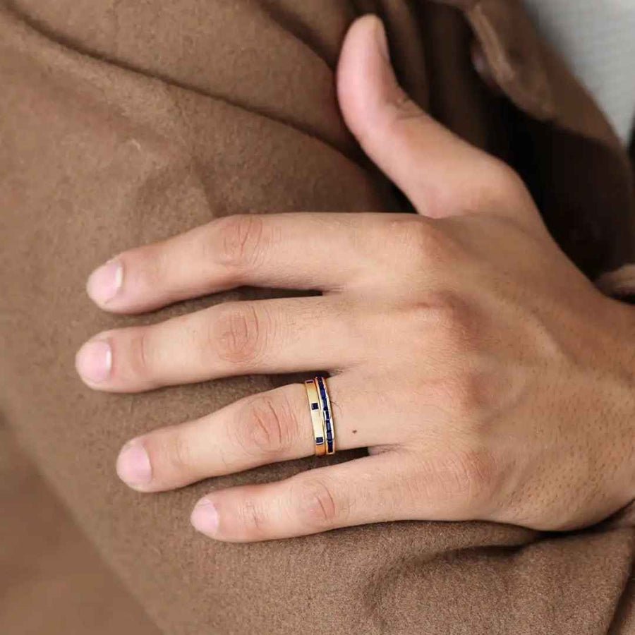 Anillo Mangal y Viyom zafiro 18 quilates hombre