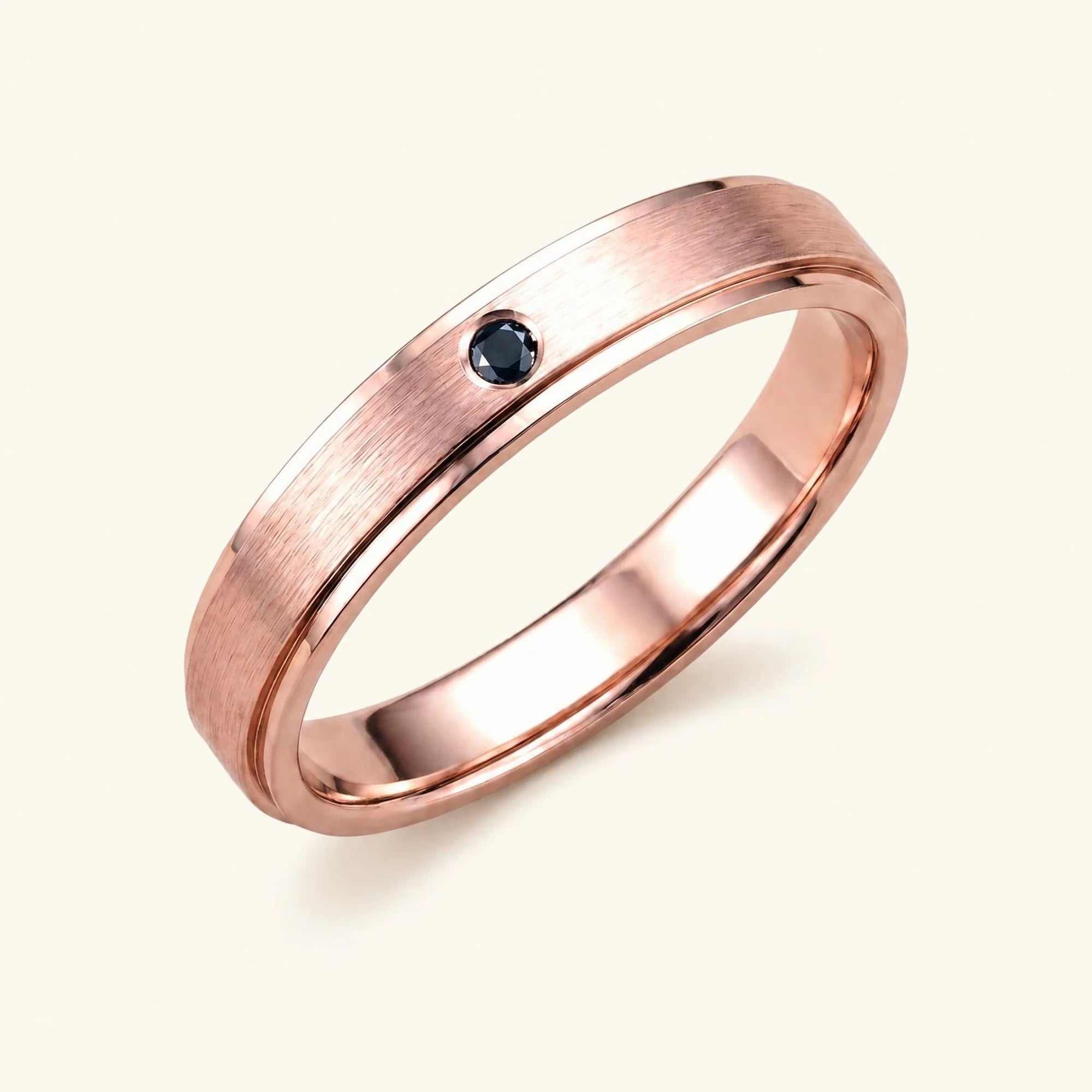 Alianza de diamante negro en oro rosa de 18 quilates Dhruva, anillo cepillado