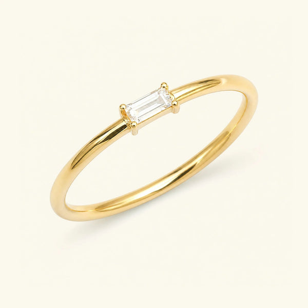 Bague de fiançailles solitaire au diamant baguette — or jaune 18 carats Shanti — vue de profil