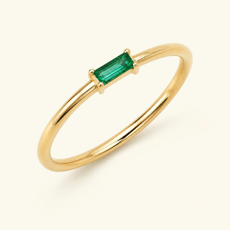 Shanti anillo de compromiso solitario esmeralda baguette — vermeil 18 quilates — vista de perfil