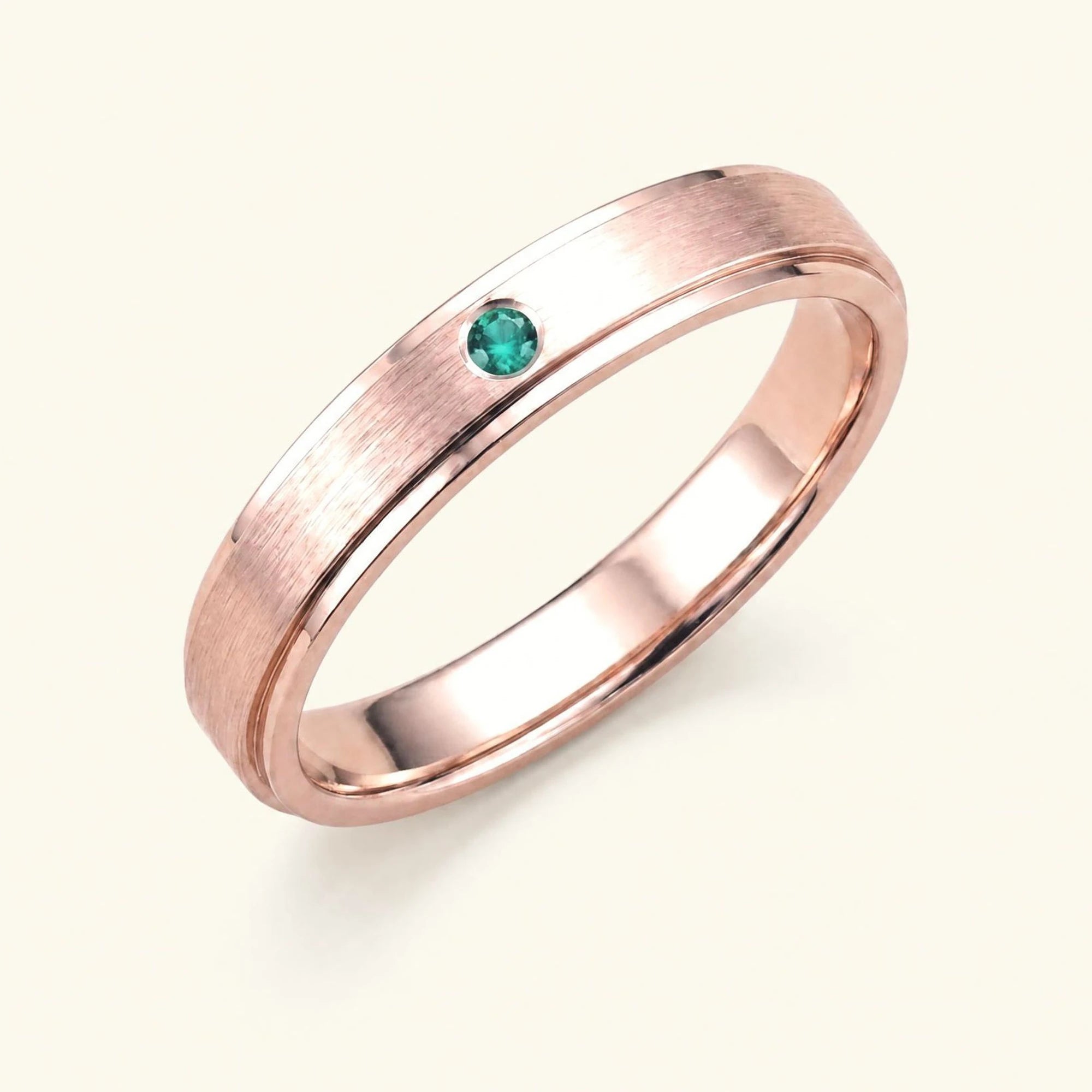 Alianza de esmeralda en oro rosa de 18 quilates Dhruva, anillo cepillado