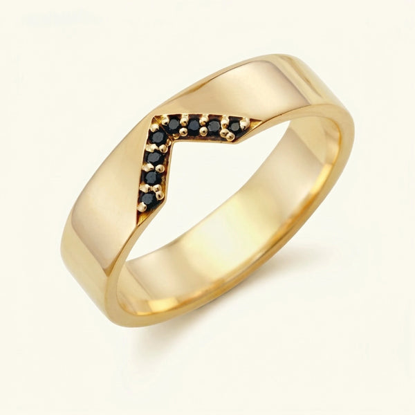 Anillo en V pavé diamantes negros hombre oro amarillo