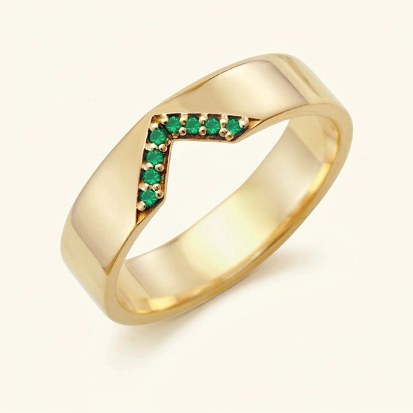 Anillo en V pavé esmeraldas hombre oro amarillo