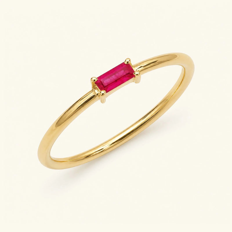 Shanti anillo de compromiso solitario rubí baguette — vermeil 18 quilates — vista de perfil