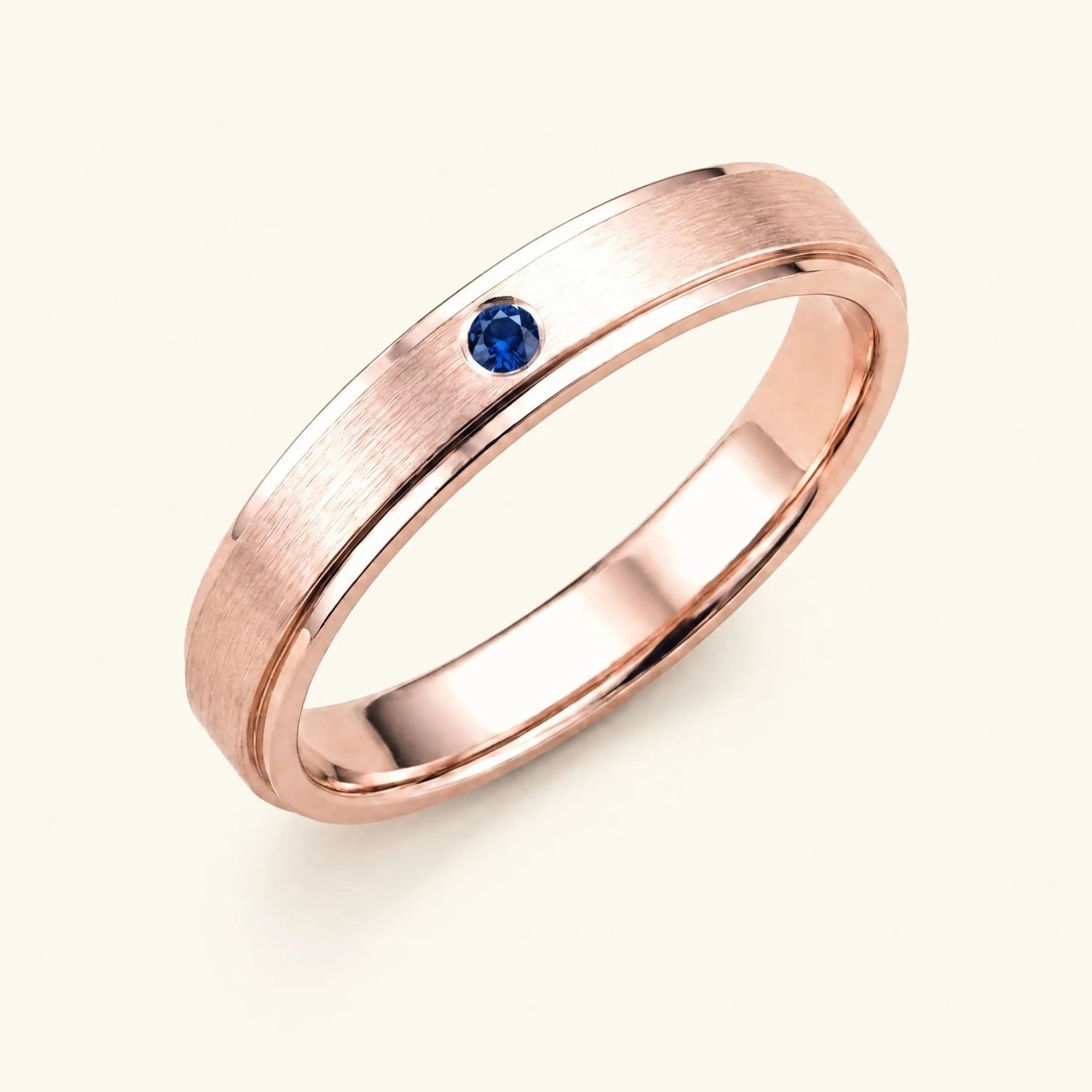 Alianza de zafiro en oro rosa de 18 quilates Dhruva, anillo cepillado