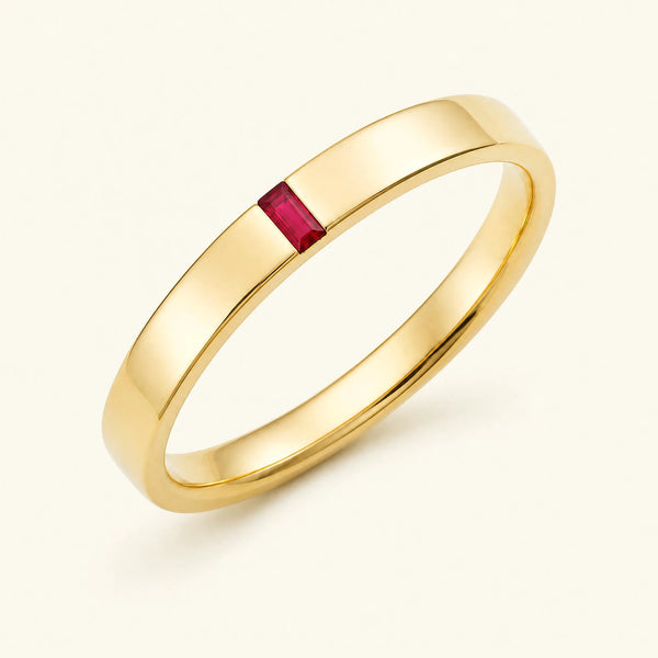 Bague solitaire baguette de rubis pour homme en or jaune