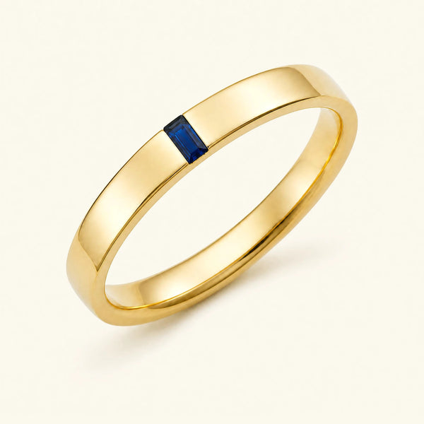 Bague solitaire baguette de saphir pour homme en or jaune