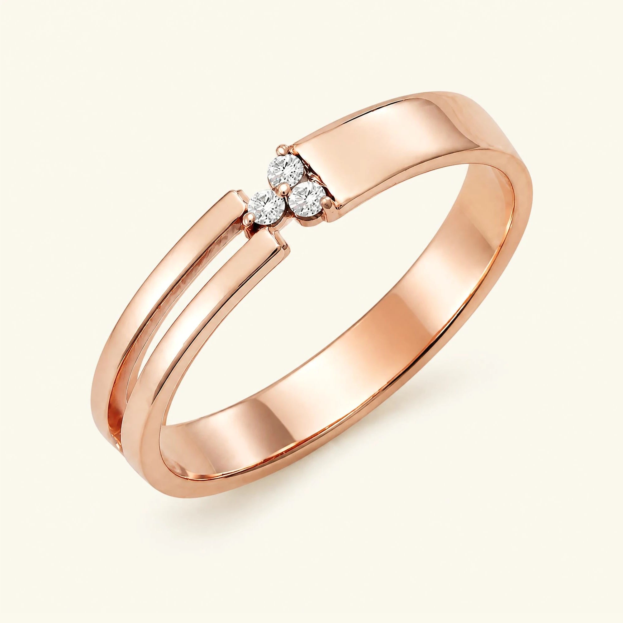 Bague trois pierres de diamants blancs pour homme en or rose
