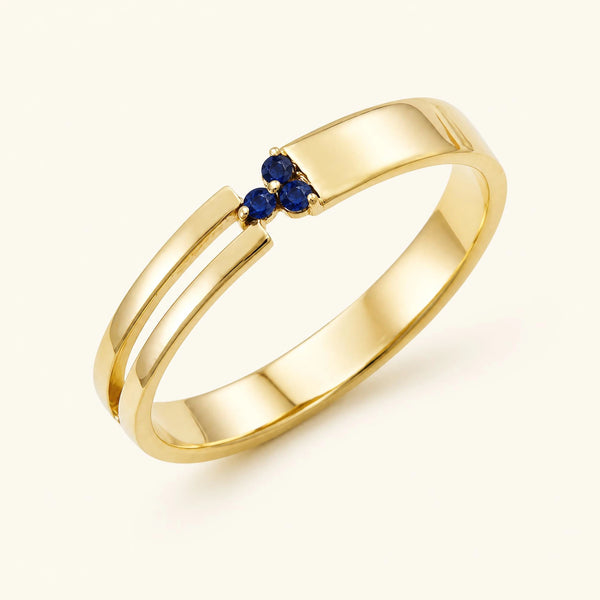 Bague trois pierres de saphirs pour homme en or jaune