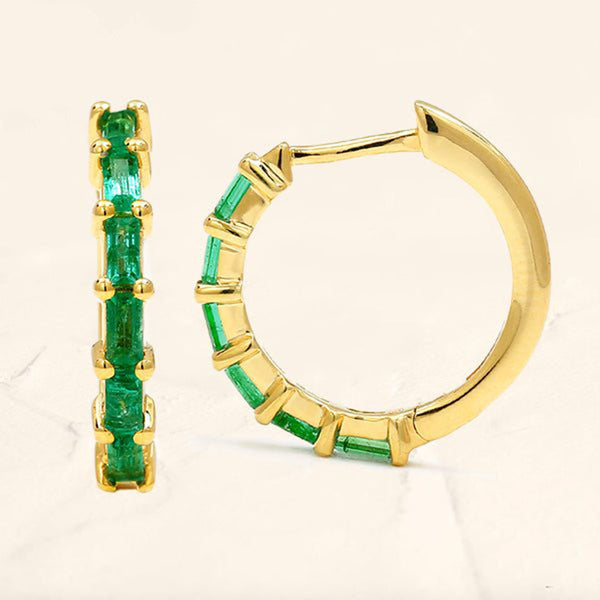 Pendientes de aro Yatra de esmeralda en oro amarillo