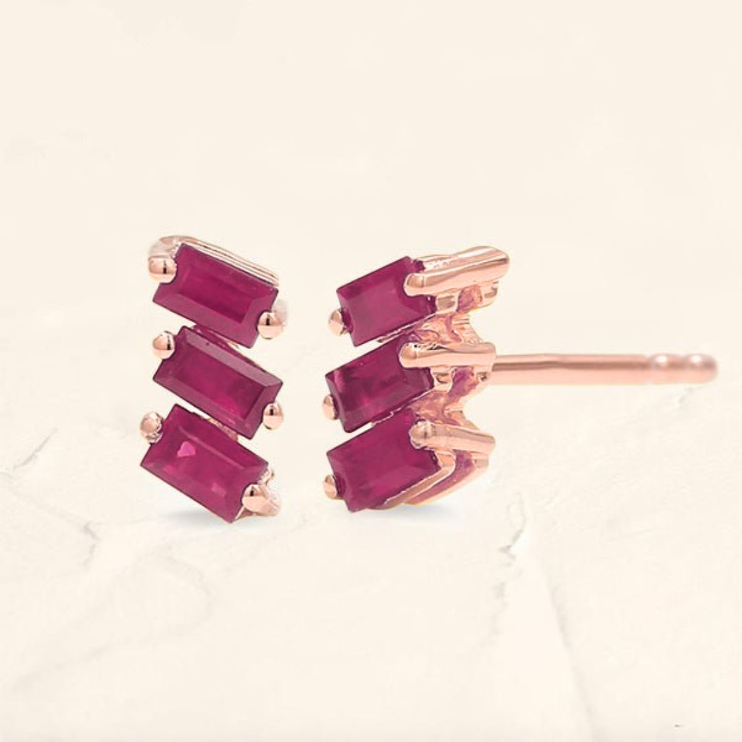 Boucles d'oreilles baguette Jivane rubis or rose