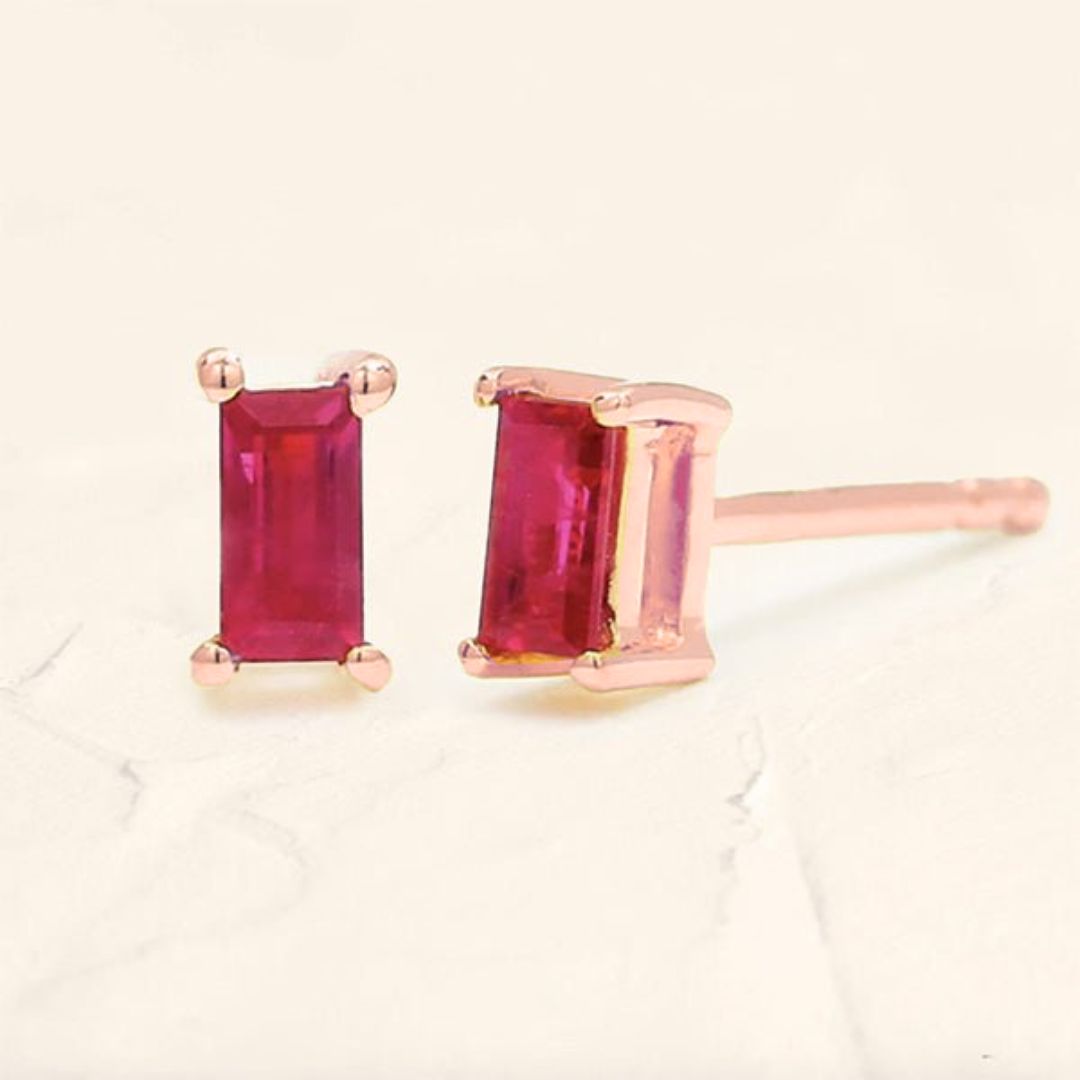 Boucles d'oreilles Shanti rubis taille baguette rose