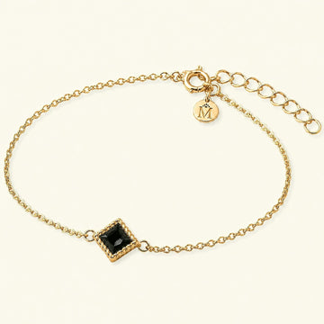 Indrani pulsera solitario diamante negro, princesa 4mm engastado retorcido cadena fina 18 quilates oro amarillo