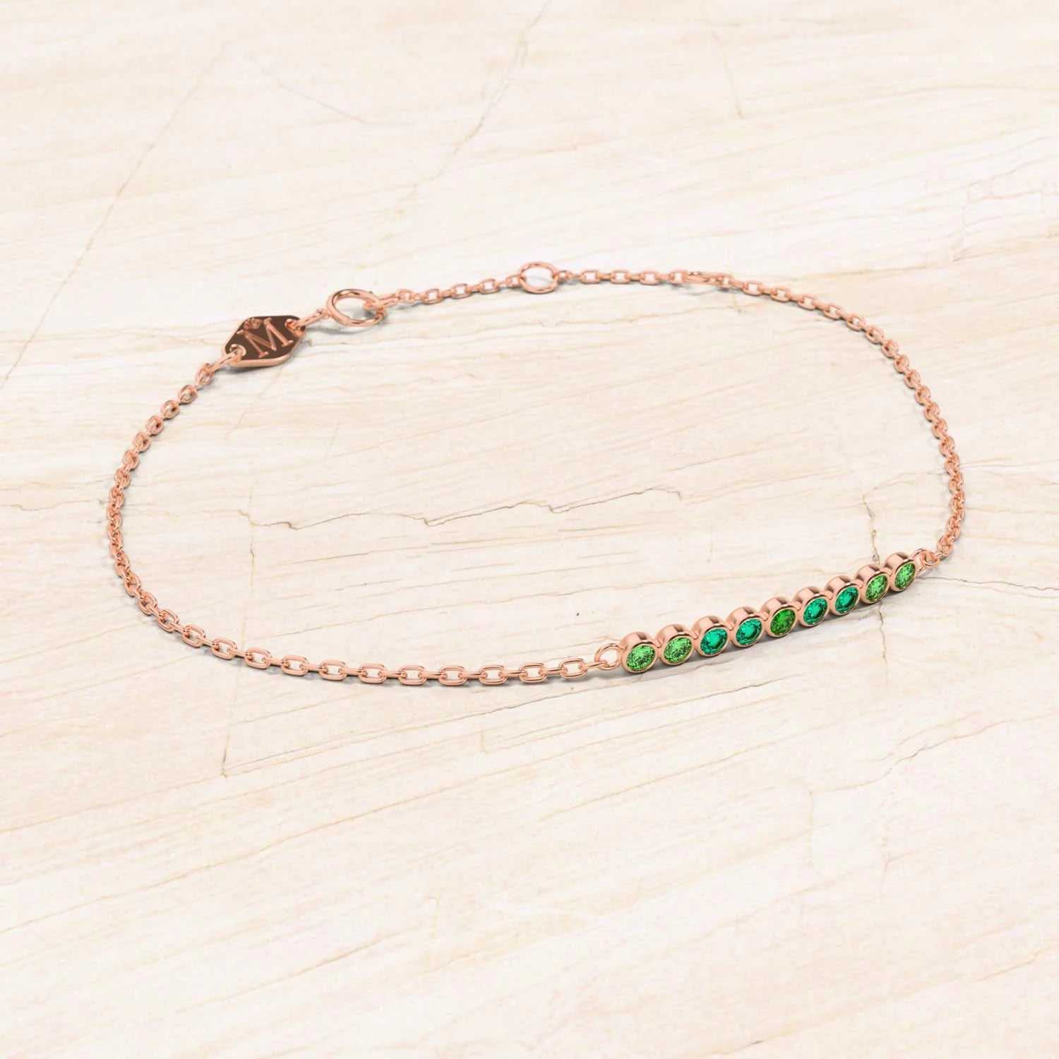 Bracelet noor pour femme or rose emeraude