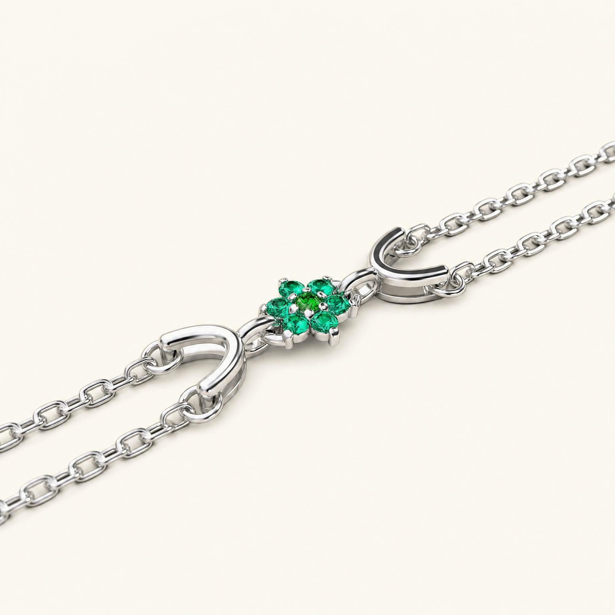 Pulsera Surya de oro blanco para mujer con esmeralda