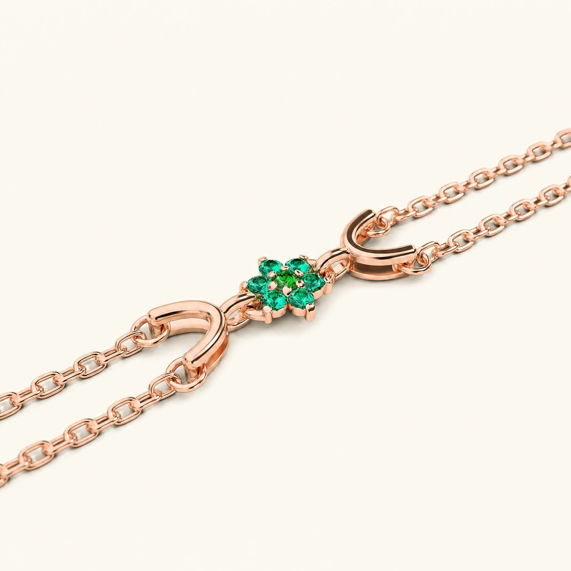 Pulsera Surya de oro rosa para mujer con esmeralda