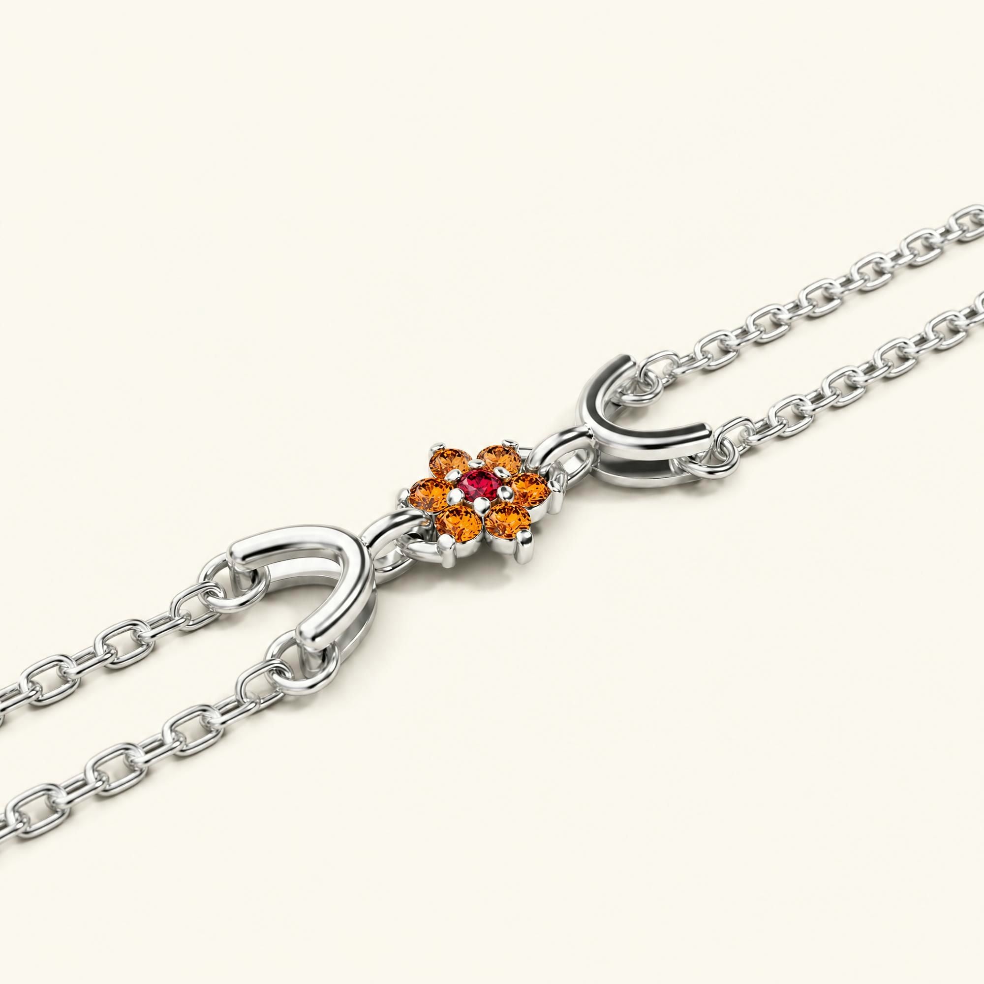 Pulsera Surya de oro blanco para mujer con zafiro naranja