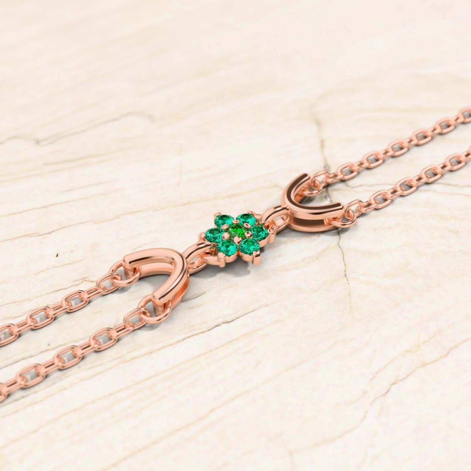 Bracelet surya or rose pour femme emeraude