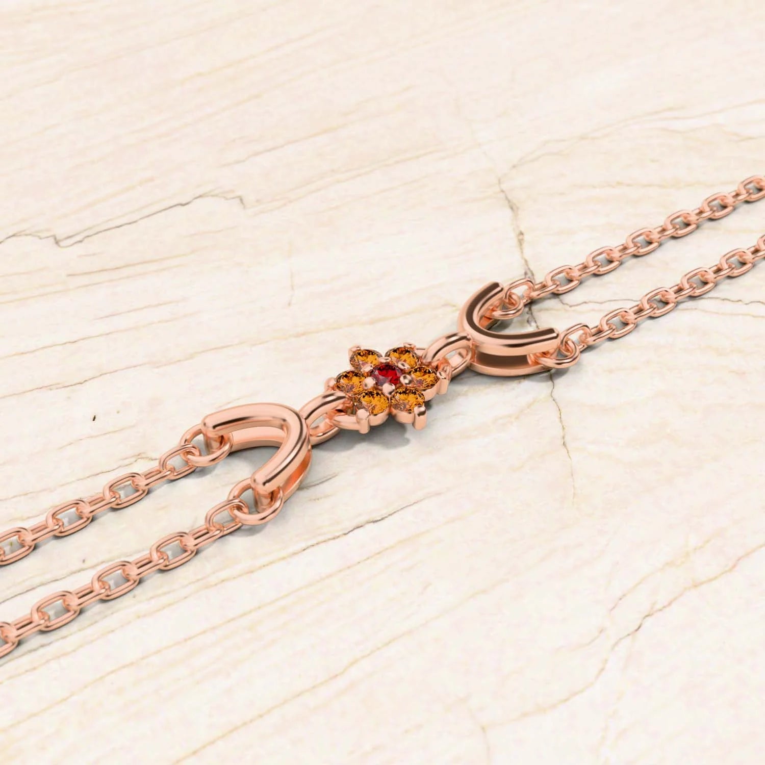 Bracelet surya saphir orange or rose pour femme