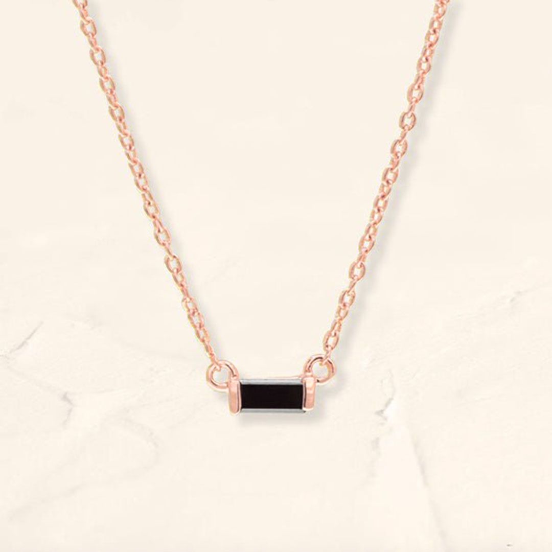 Collier baguette diamant noir Shanti or rose