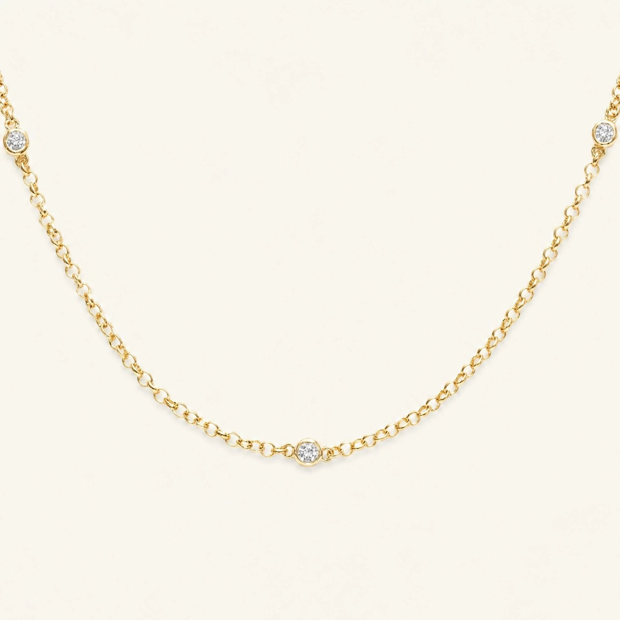 Collar de diamantes Asonya en oro amarillo de 18k, gargantilla de cadena fina con 3 diamantes