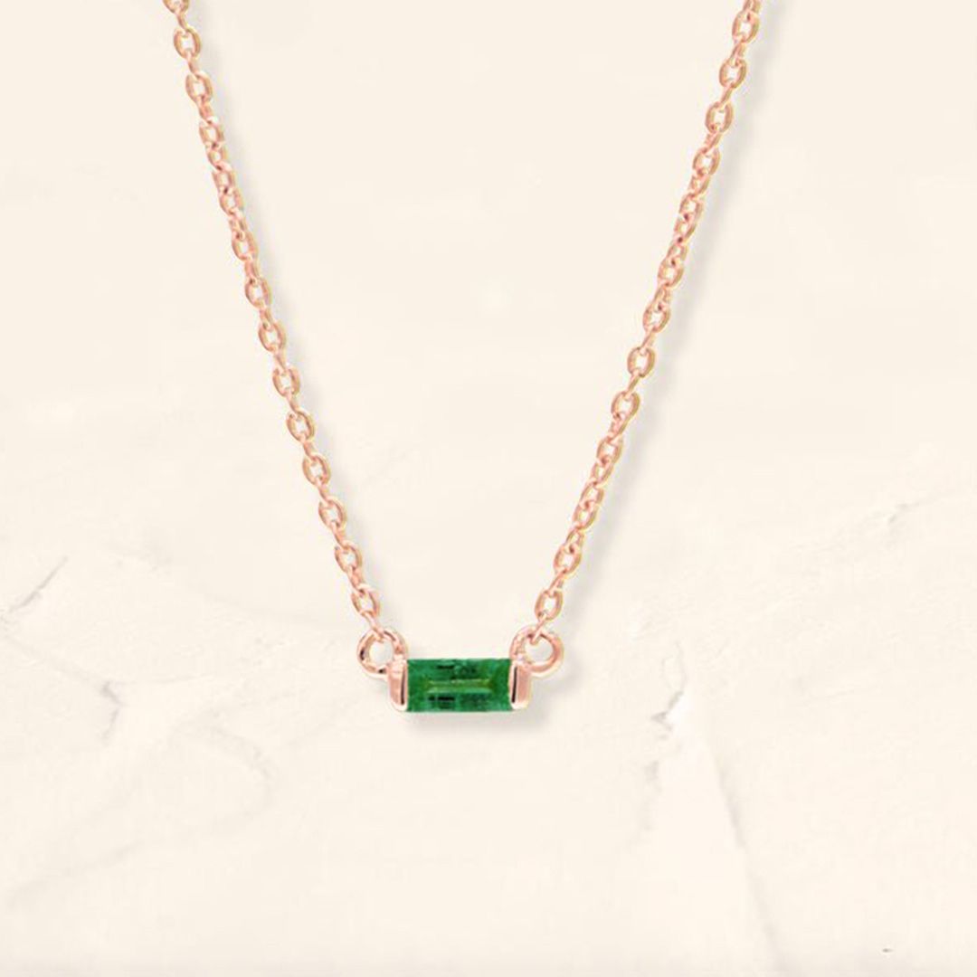 Collier baguette Shanti emeraude en or rose