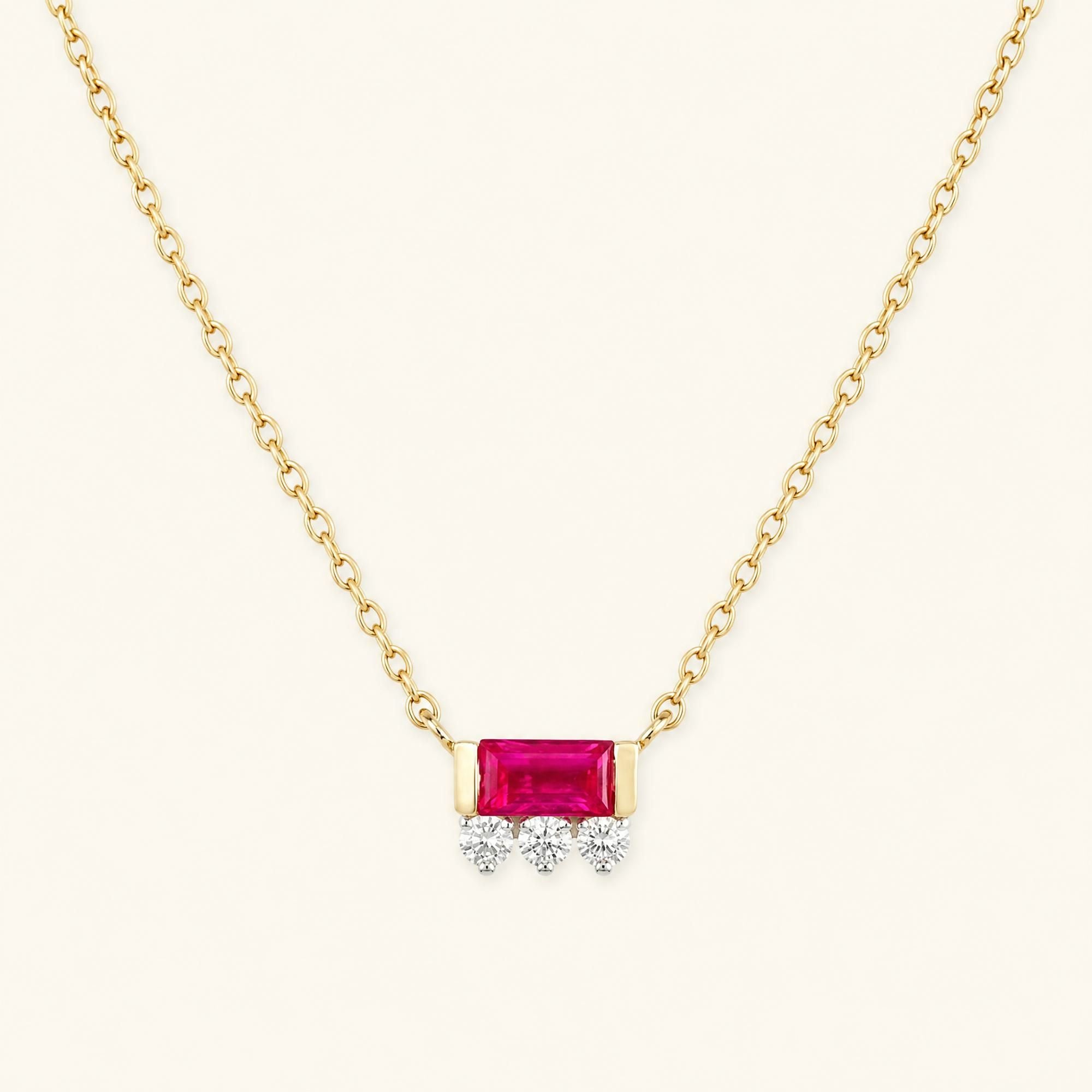 Collier baguette Prana en rubis diamant et or jaune
