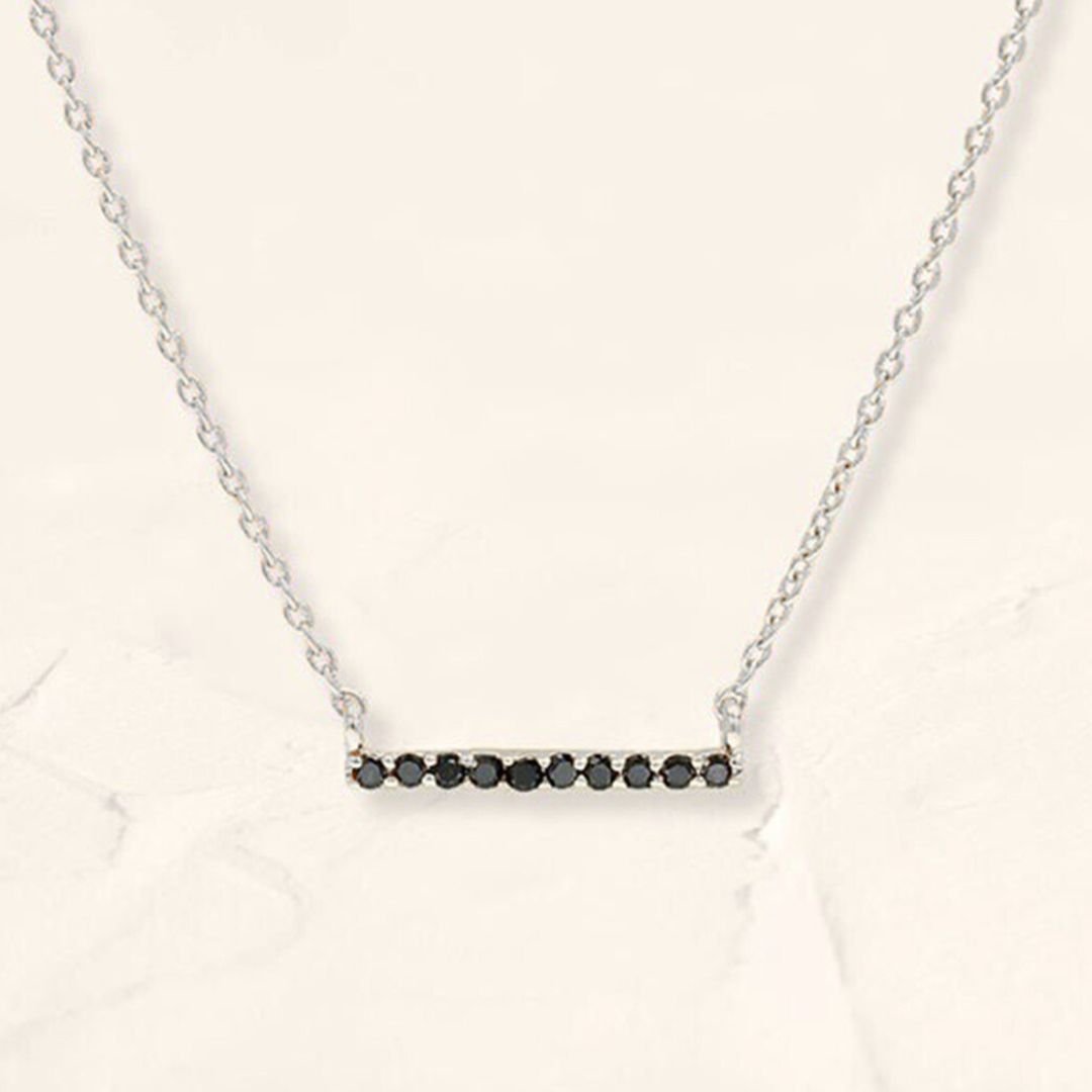 Collier bar diamant noir Ujala en or blanc
